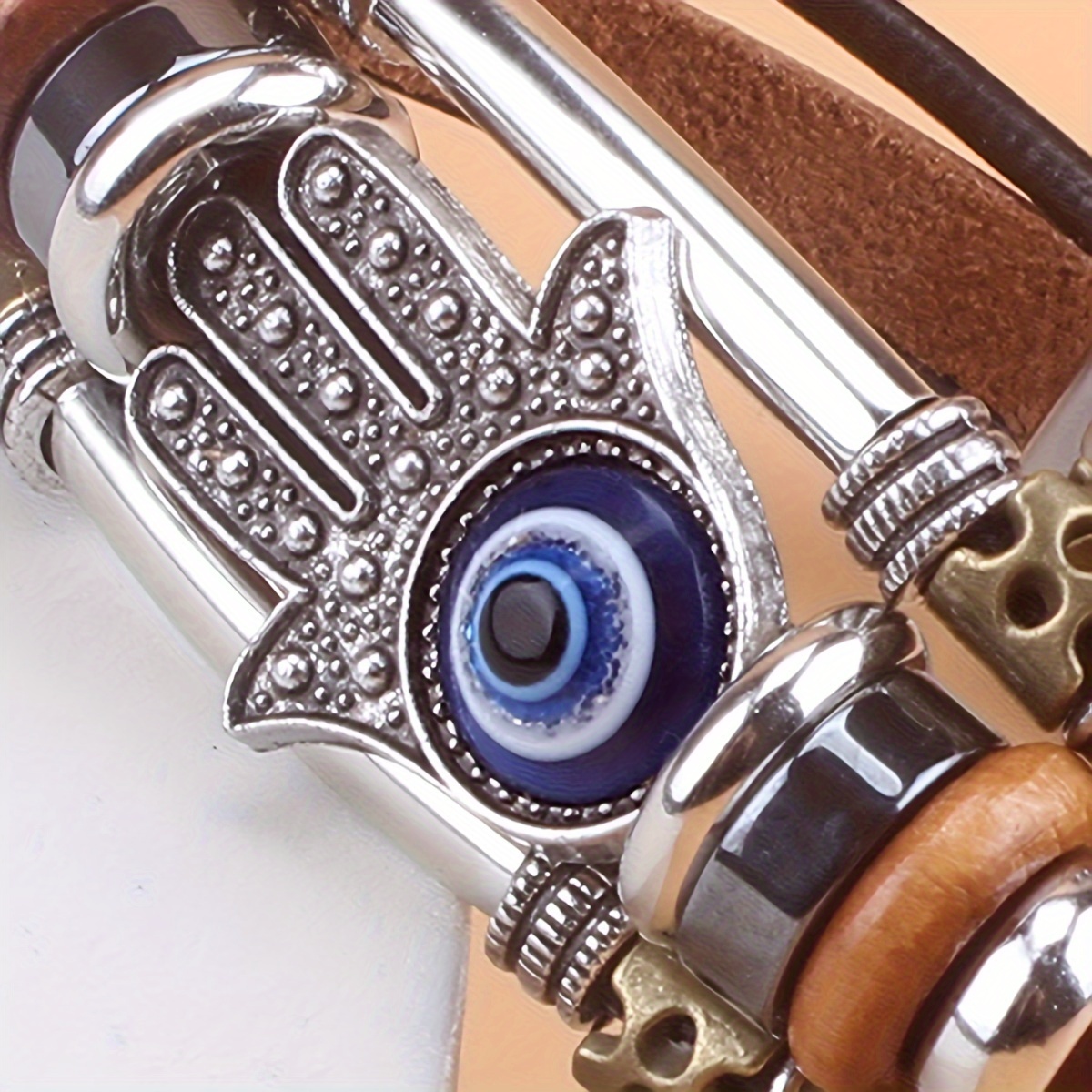 Boho Fatima Eye Beaded Bracelet with Stainless Steel Buckle